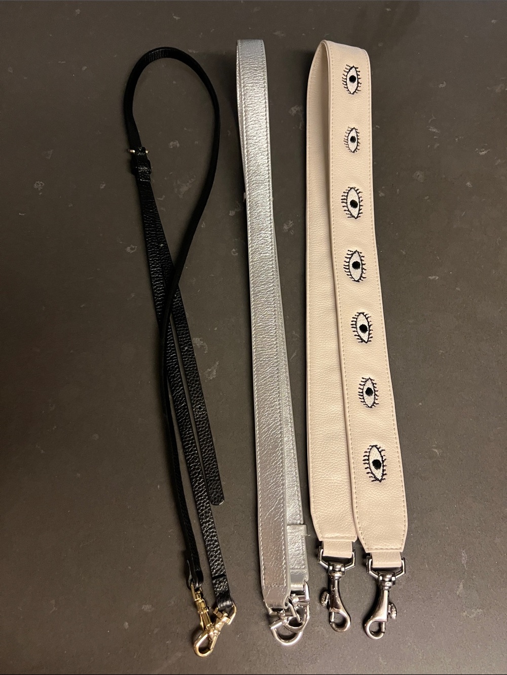 Set of 3 Bag Straps - Black, Silver & Cream Eye Print